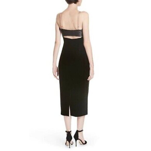 CINQ a SEPT Woman's Sz 4 Calla Black Sequin Top Cutout Back Velvet Midi Dress - Picture 2 of 10